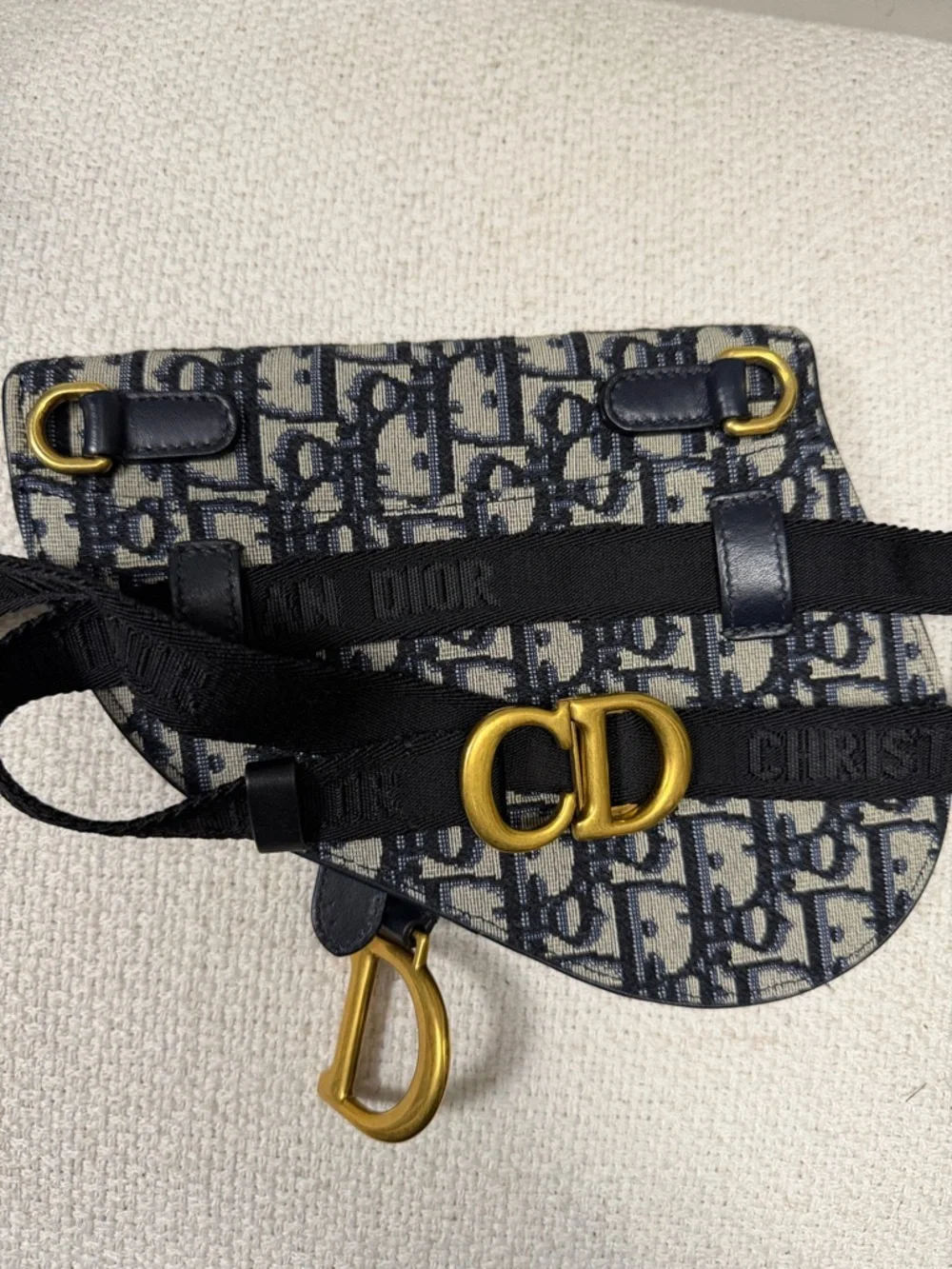 Dior Oblique Saddle Bag in Navy and Cream with Black Strap - Picture 3 of 5